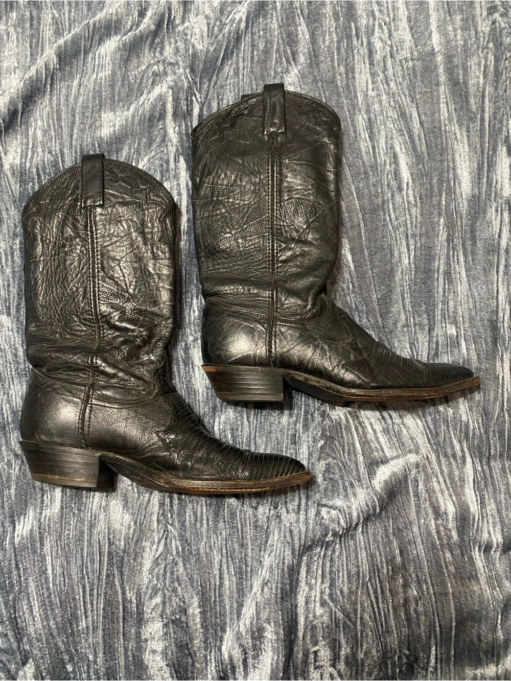 Dan Post Black Western Lizard & Leather Cowboy Boots 8.5